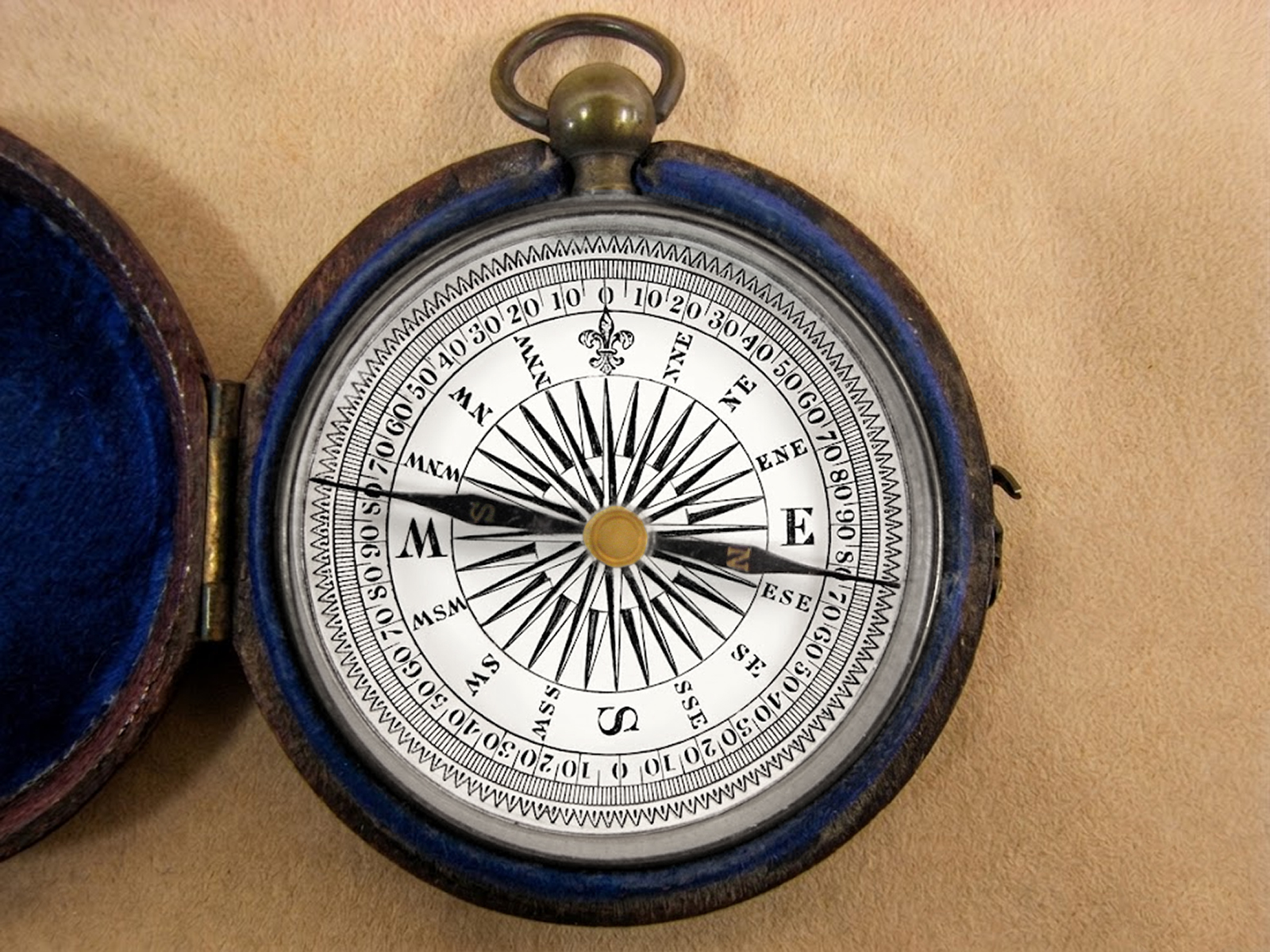 Early Victorian pocket compass in leather covered outer case circa 1860